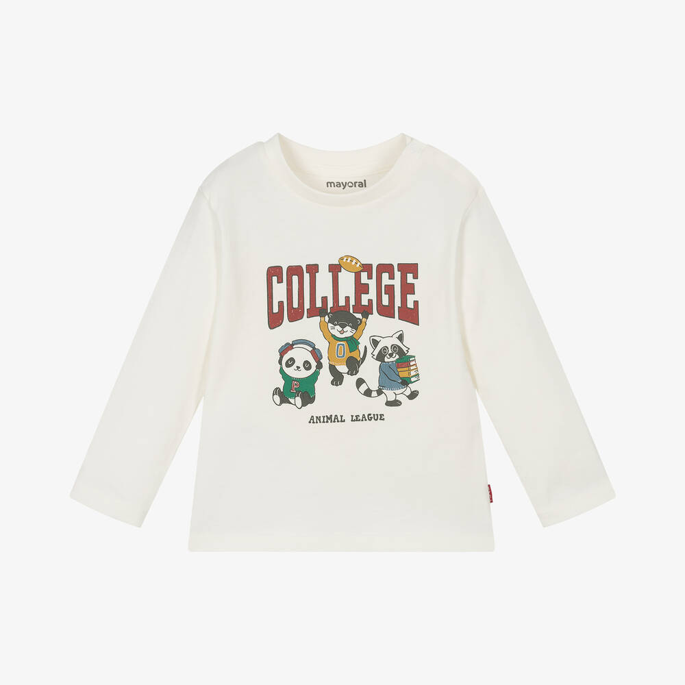 Mayoral - Boys Ivory Cotton College Animals Top | Childrensalon