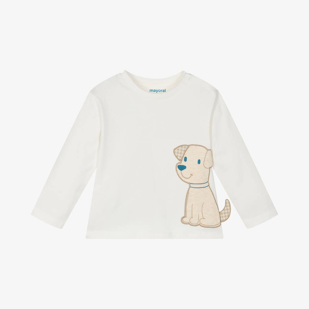 Mayoral - Boys Ivory Cotton Dog Top | Childrensalon