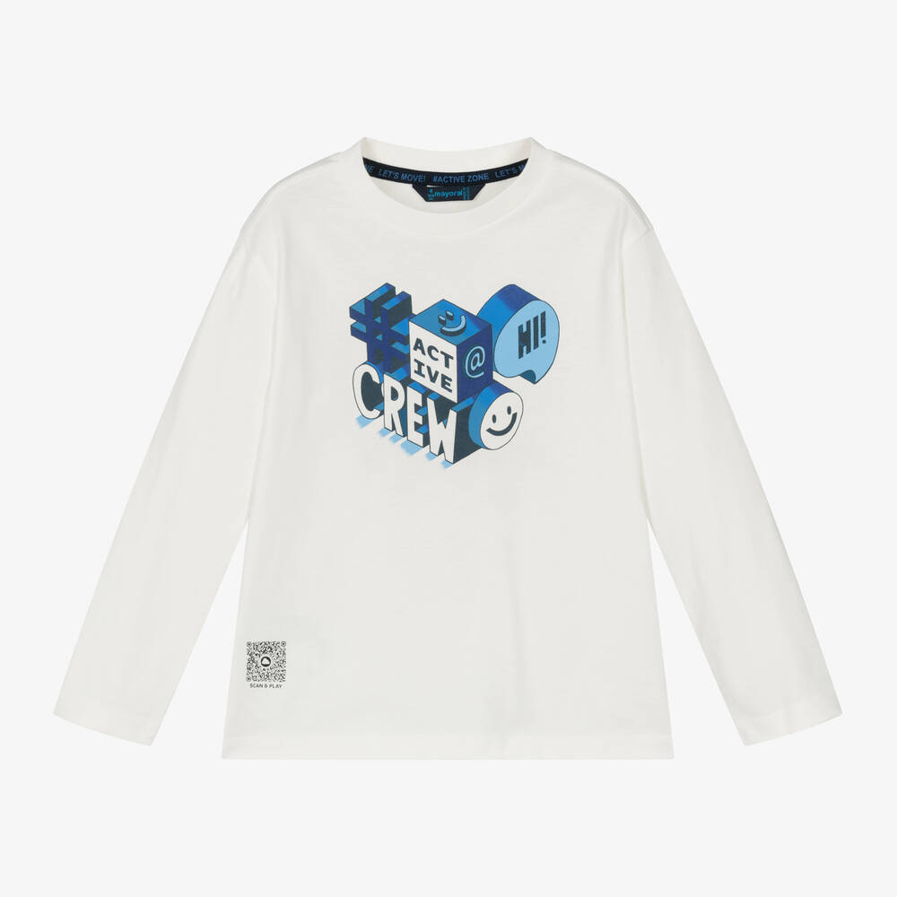 Mayoral - Boys Ivory Cotton Graphic Print Top | Childrensalon