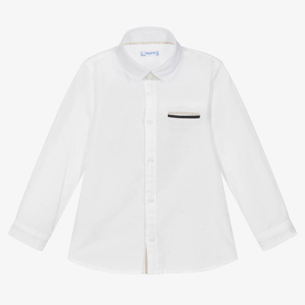 Mayoral - Кремовая рубашка из хлопка и льна | Childrensalon