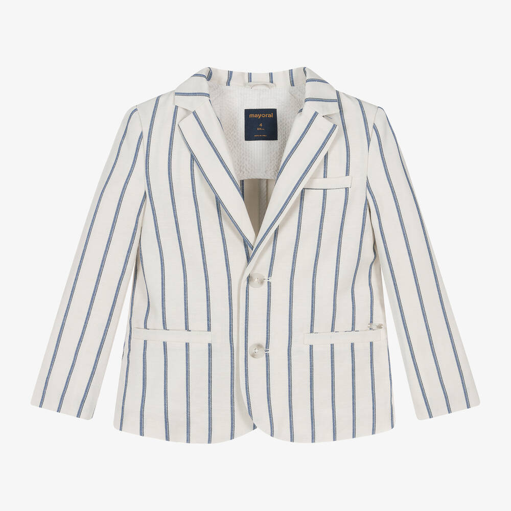 Mayoral - Boys Ivory Cotton & Linen Stripe Blazer | Childrensalon