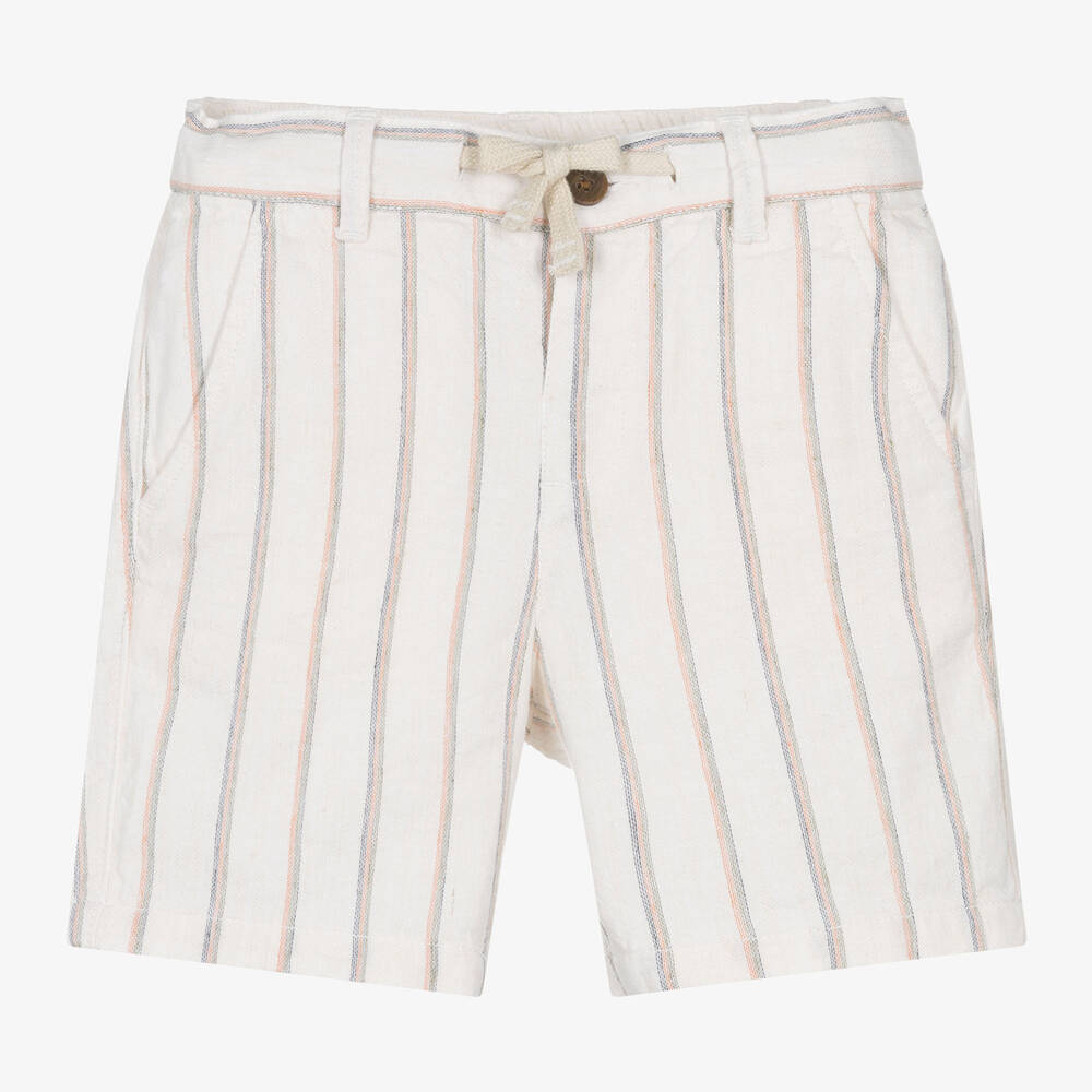 Mayoral - Boys Ivory Cotton & Linen Striped Shorts | Childrensalon