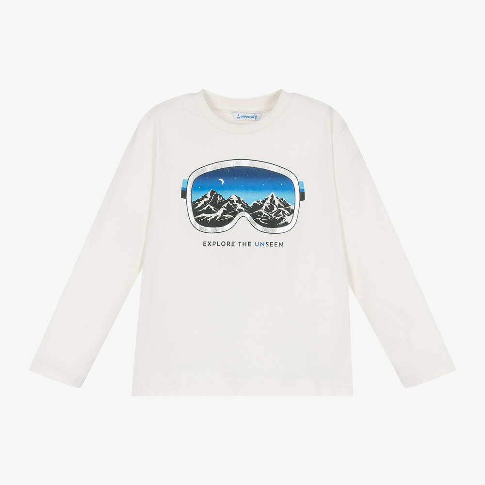 Mayoral - Boys Ivory Cotton Mountain Print Top | Childrensalon