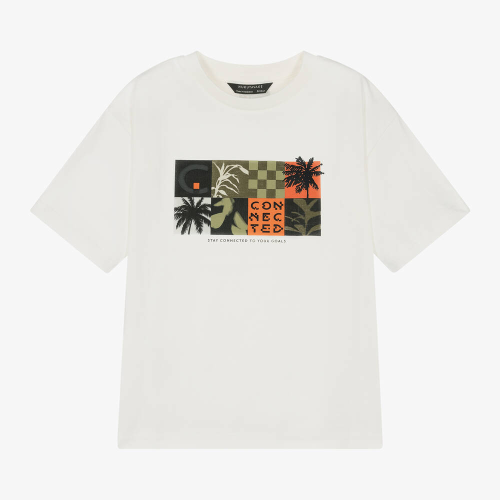 Mayoral Nukutavake - Boys Ivory Cotton Palm Tree T-Shirt | Childrensalon