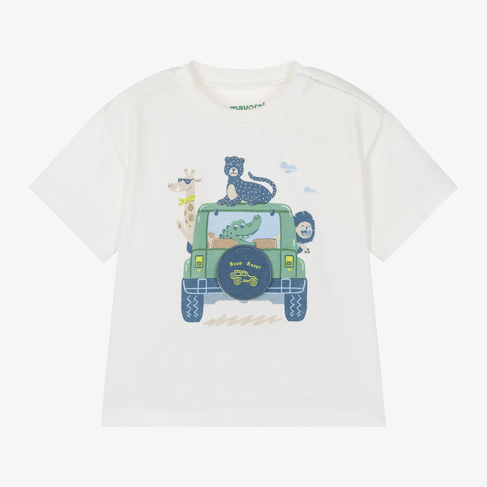 Mayoral - Boys Ivory Cotton Safari Truck T-Shirt | Childrensalon
