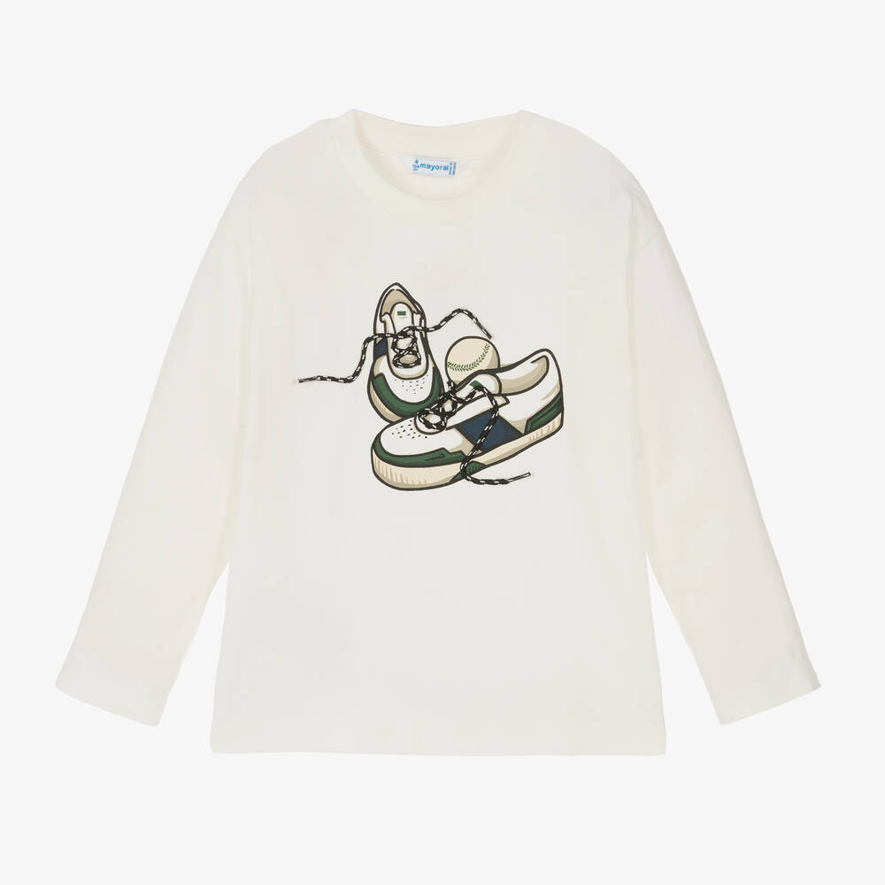 Mayoral - Boys Ivory Trainer Print Cotton Top | Childrensalon