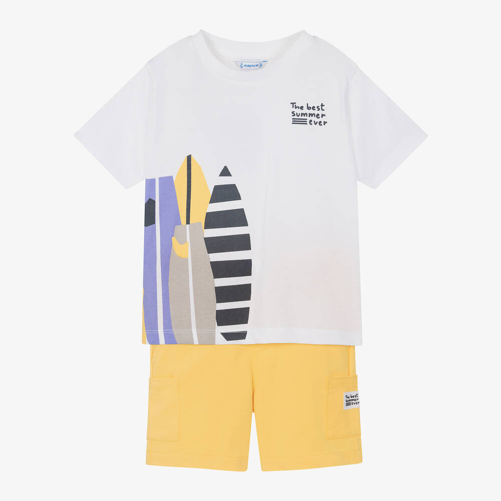 Mayoral - Boys Ivory & Yellow Cotton Shorts Set | Childrensalon
