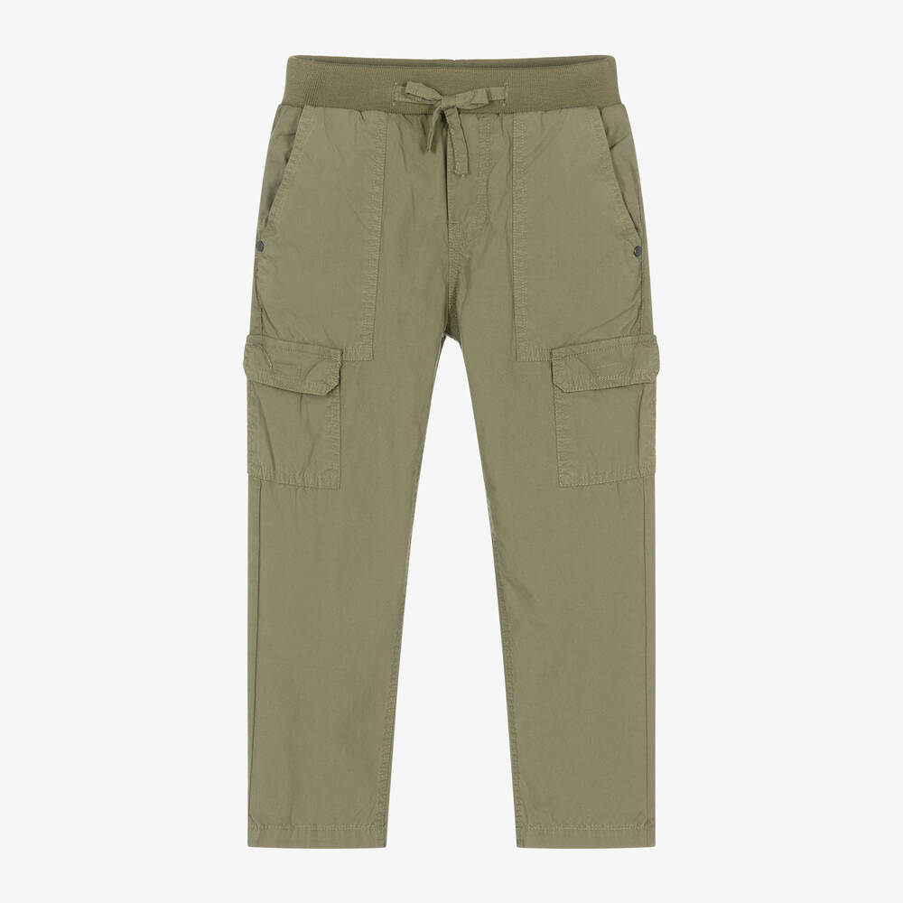 Mayoral - Boys Khaki Green Cotton Cargo Trousers | Childrensalon