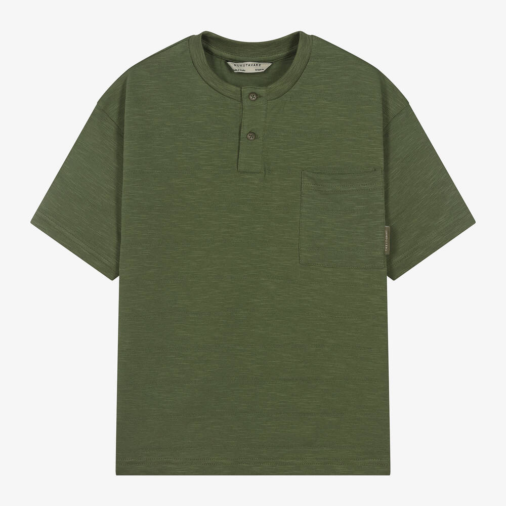 Mayoral Nukutavake - Boys Khaki Green Cotton T-Shirt | Childrensalon