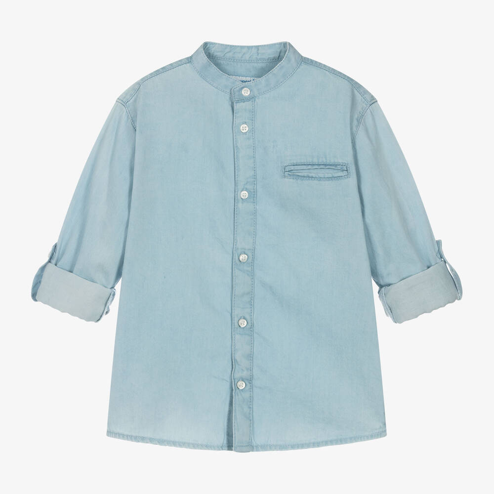 Mayoral - قميص قطن شامبري لون أزرق فاتح للأولاد | Childrensalon