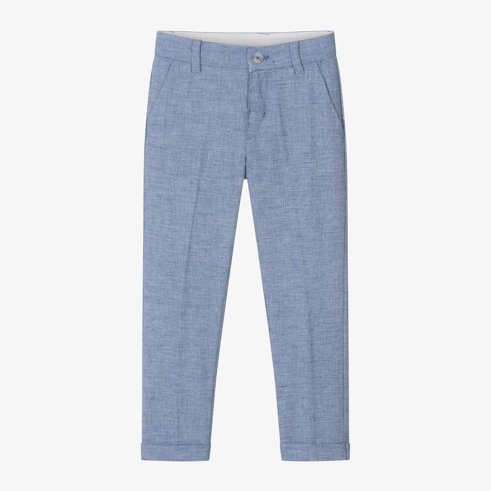 Mayoral - Boys Mid-Blue Cotton & Linen Trousers | Childrensalon