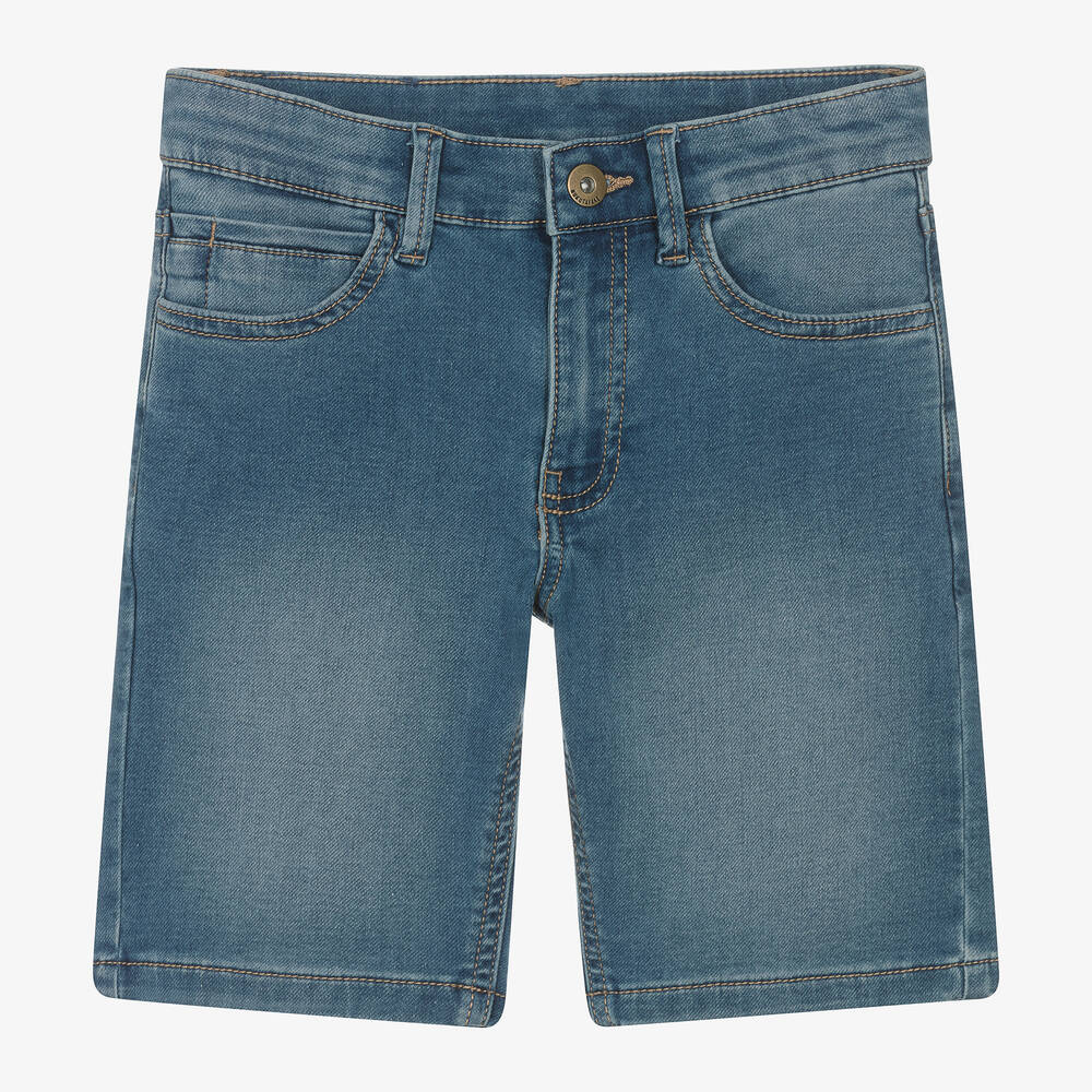 Shop Mayoral Nukutavake Boys Mid-blue Denim Shorts