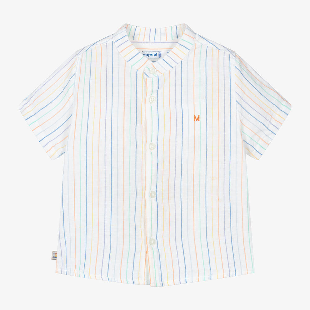 Mayoral Babies' Boys Multi Striped Cotton & Linen Shirt In White