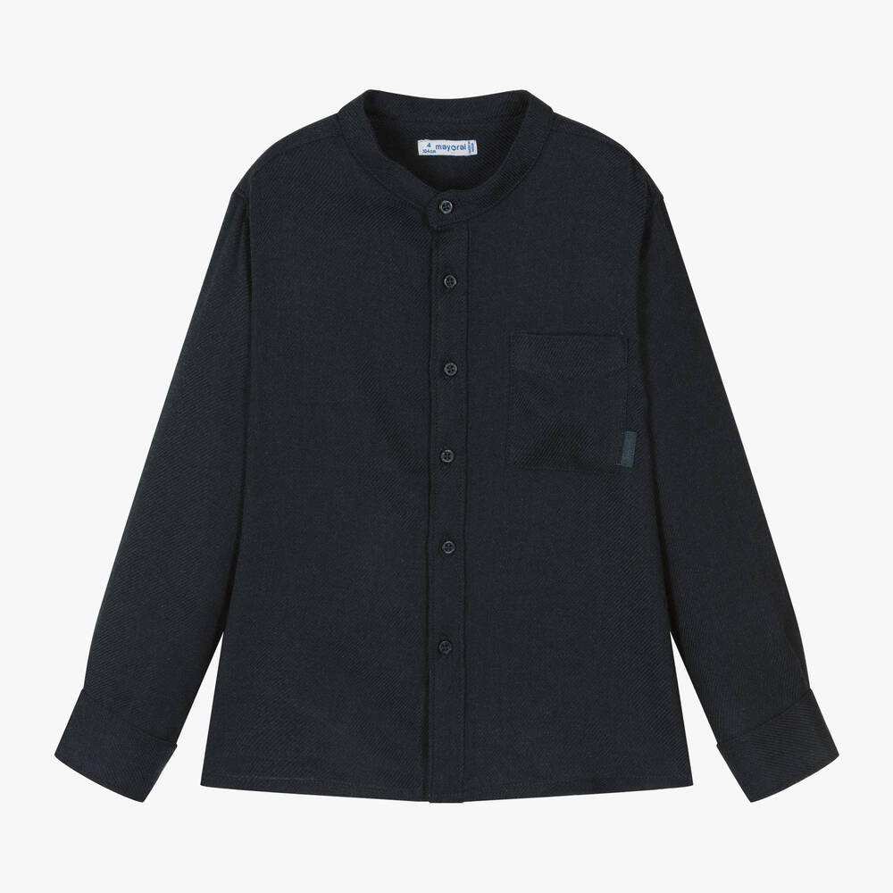 Mayoral - Boys Navy Blue Collarless Shirt | Childrensalon