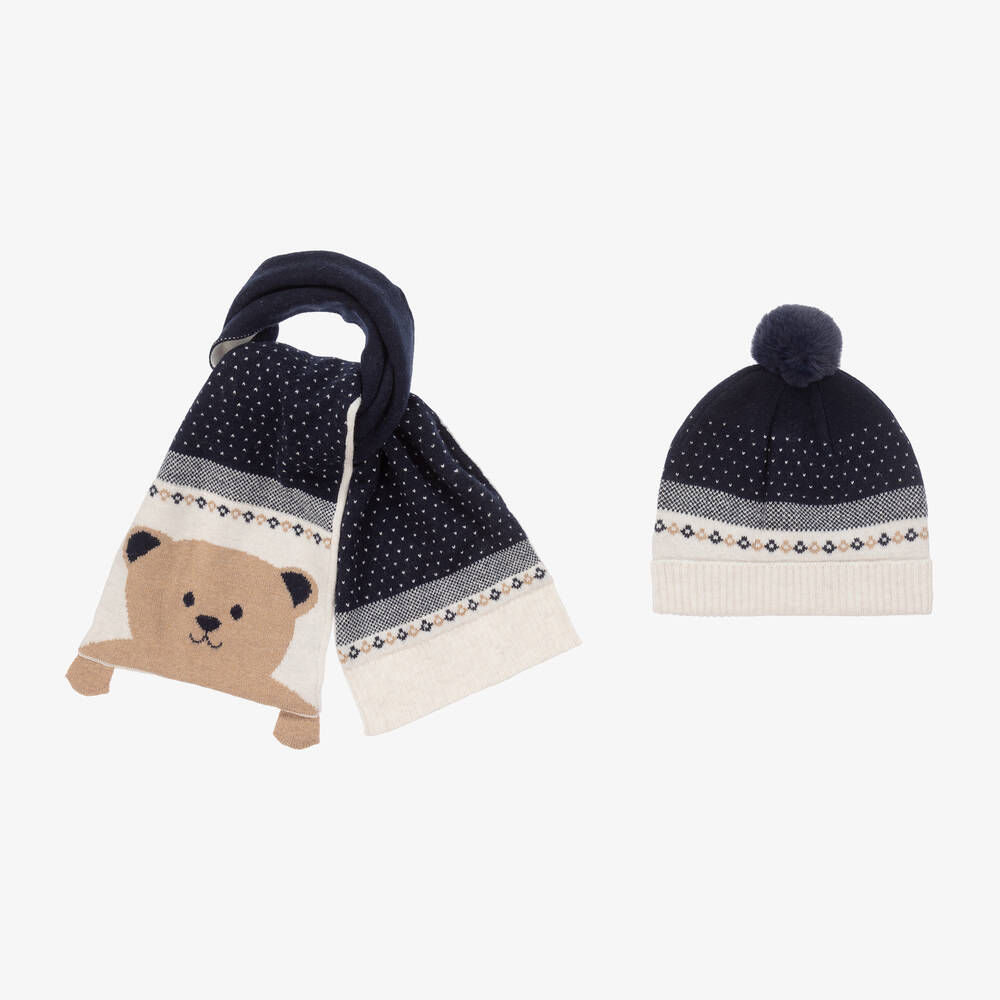 Mayoral - Boys Navy Blue Cotton Hat & Scarf Set | Childrensalon