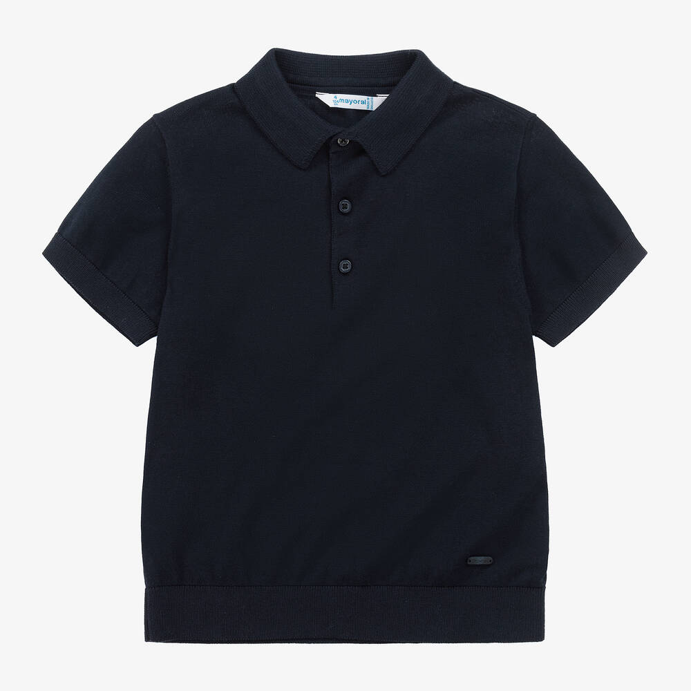 Shop Mayoral Boys Navy Blue Cotton Knit Polo Shirt