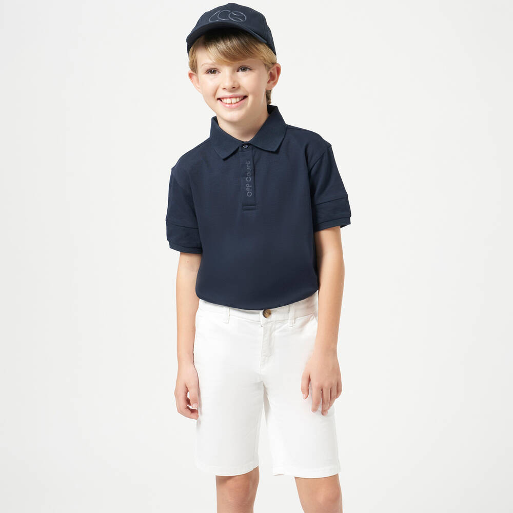 Mayoral-Boys Navy Blue Cotton Knit Polo Shirt | Childrensalon