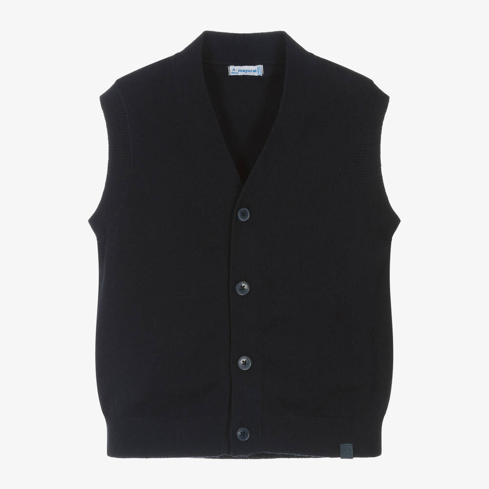 Mayoral - Boys Navy Blue Cotton Knit Waistcoat | Childrensalon