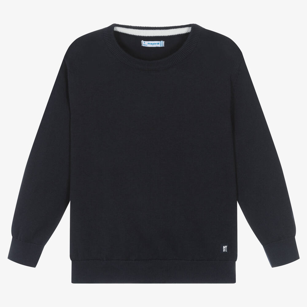 Mayoral Kids' Boys Navy Blue Cotton Knitted Sweater