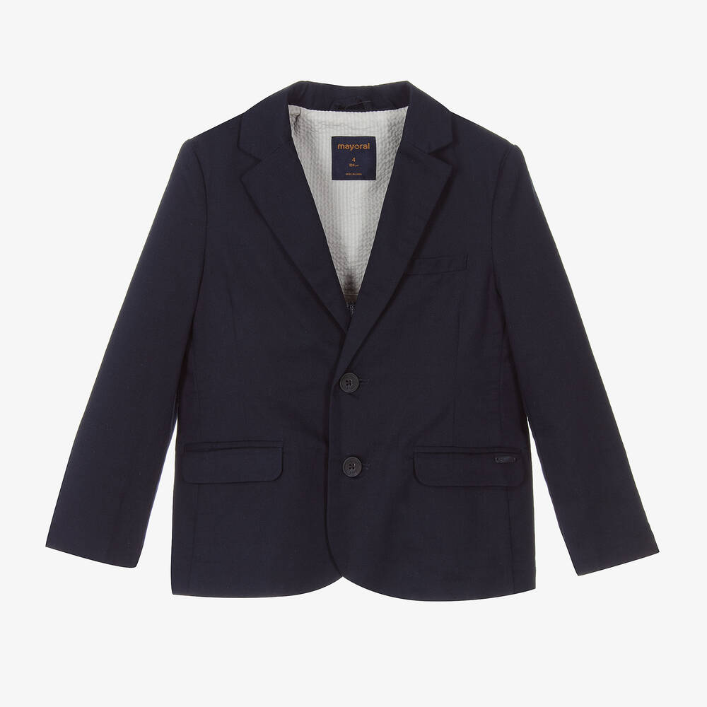Mayoral - Boys Navy Blue Cotton & Linen Blazer | Childrensalon
