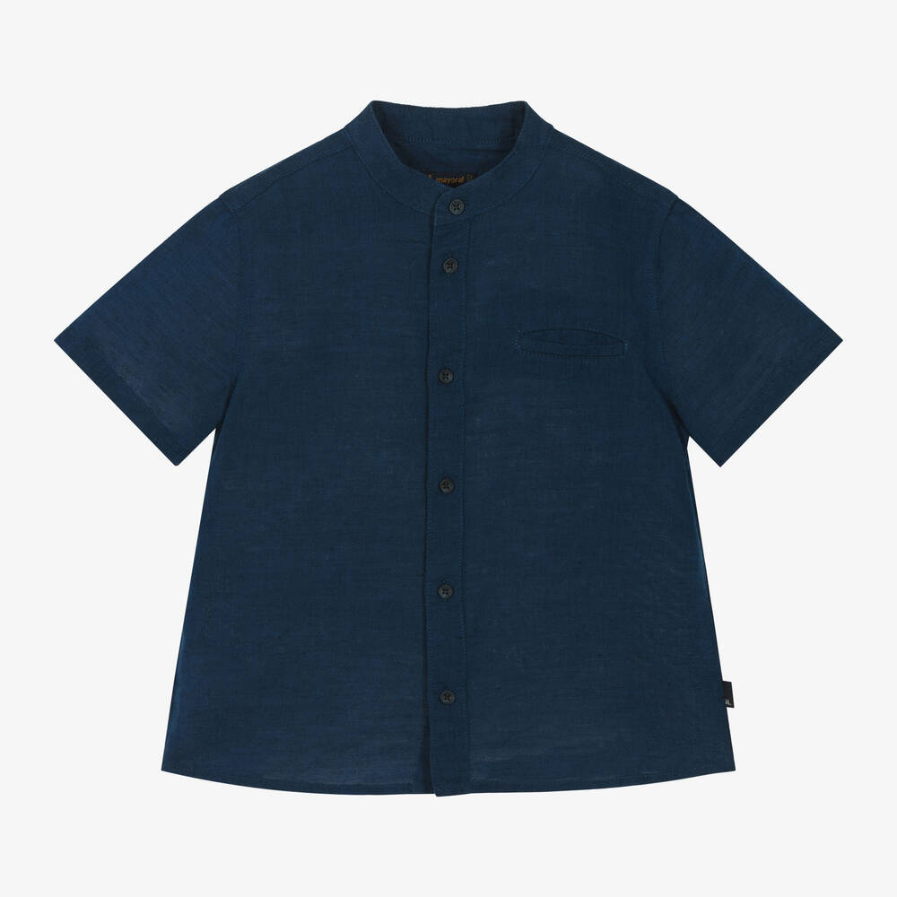 Mayoral - Boys Navy Blue Cotton & Linen Shirt | Childrensalon