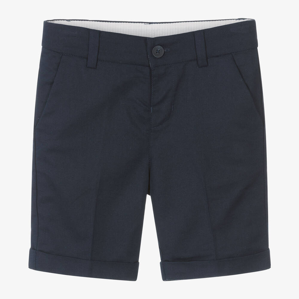 Shop Mayoral Boys Navy Blue Cotton & Linen Shorts