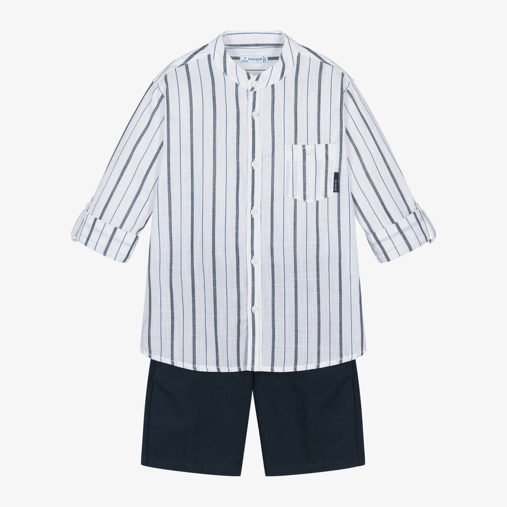 Shop Mayoral Boys Navy Blue Cotton & Linen Shorts Set