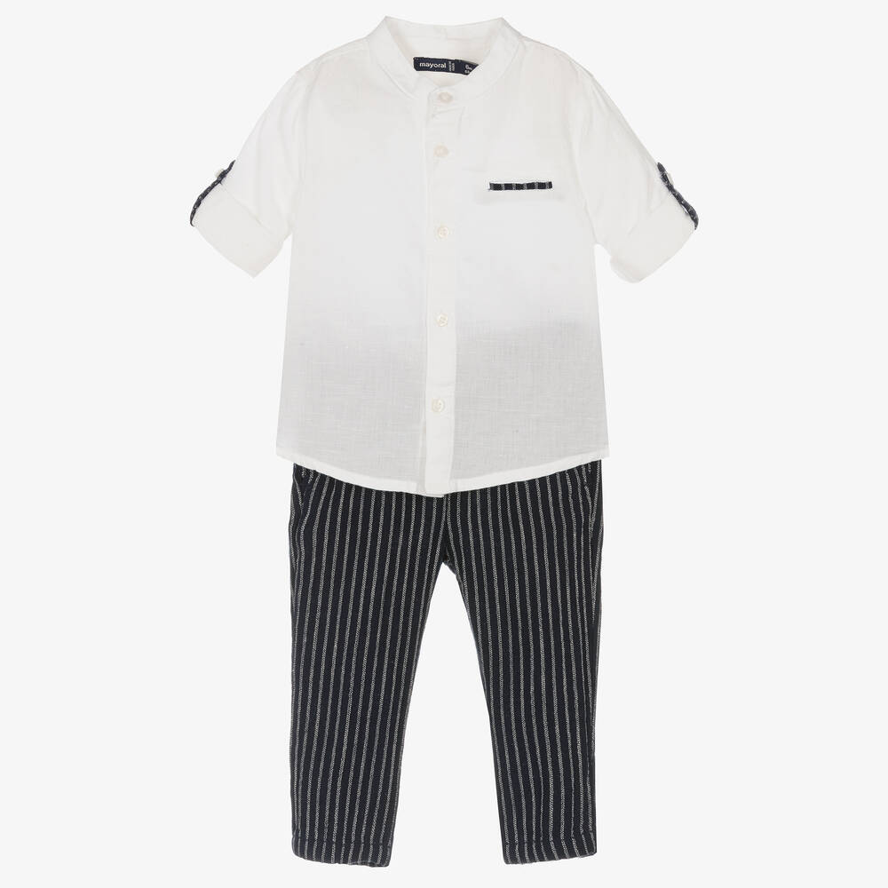Mayoral - Boys Navy Blue Cotton & Linen Trouser Set  | Childrensalon