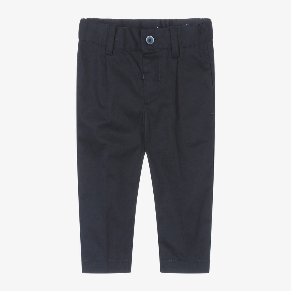 Mayoral - Boys Navy Blue Cotton & Linen Trousers | Childrensalon