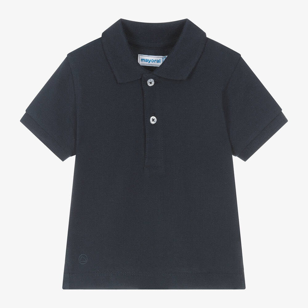 Shop Mayoral Boys Navy Blue Cotton Piqué Polo Shirt