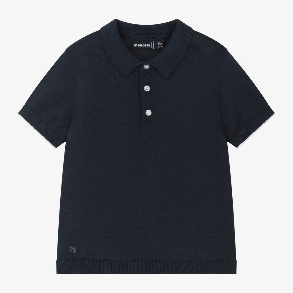 Shop Mayoral Boys Navy Blue Cotton Polo Shirt
