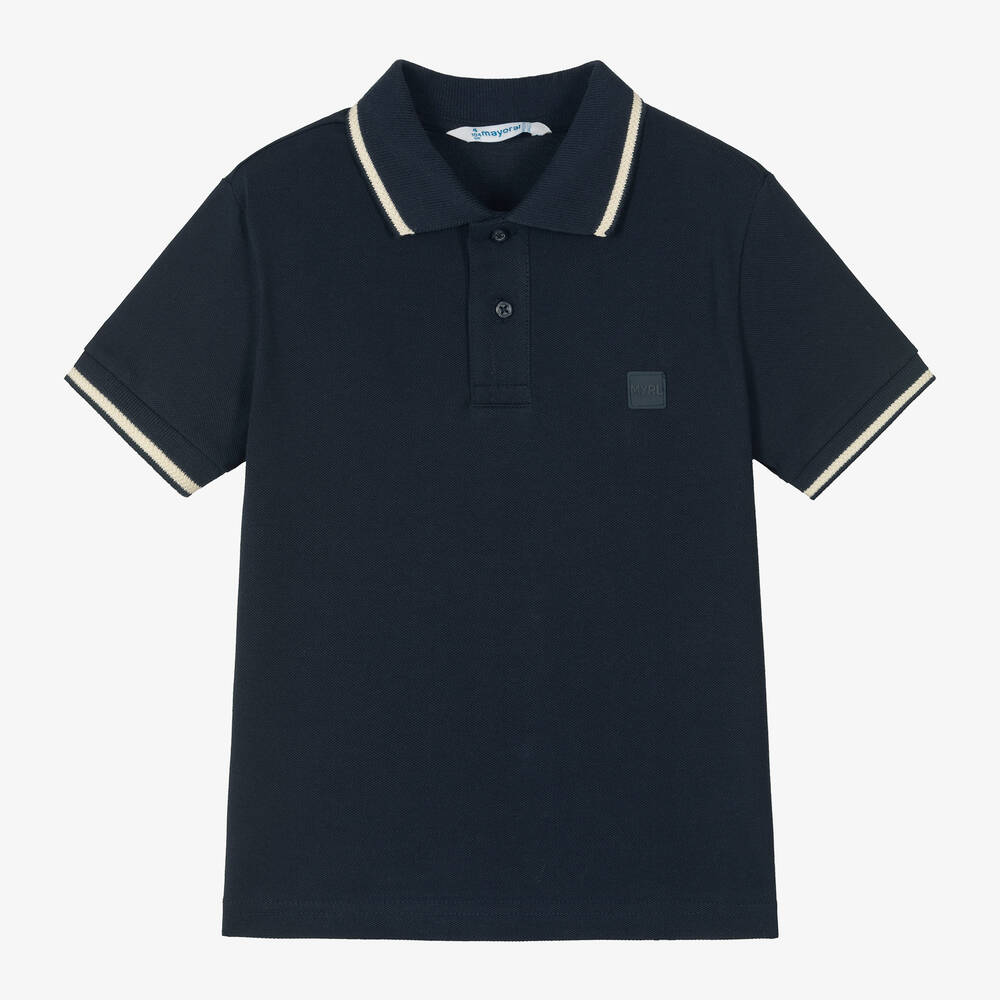Mayoral - Boys Navy Blue Cotton Polo Shirt | Childrensalon