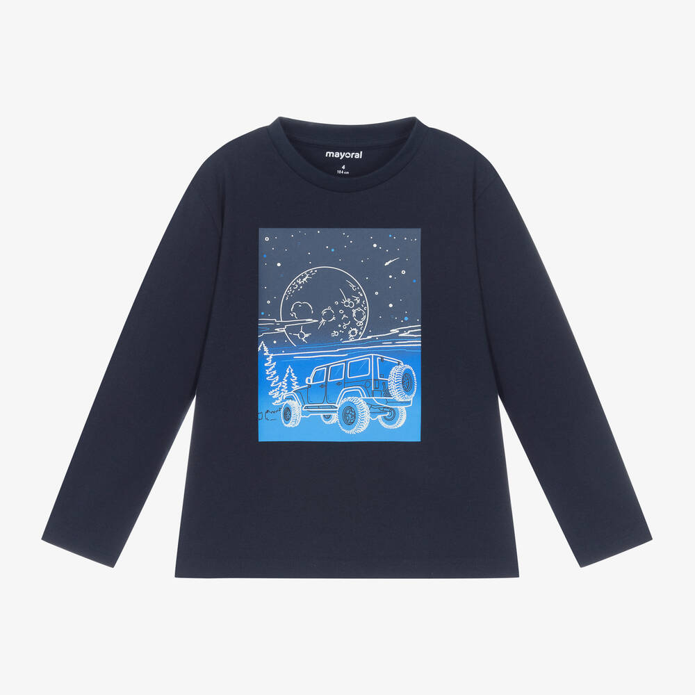 Mayoral - Boys Navy Blue Graphic Print Cotton Top | Childrensalon