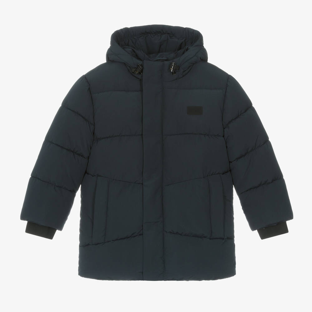 Mayoral - Boys Navy Blue Hooded Puffer Coat | Childrensalon