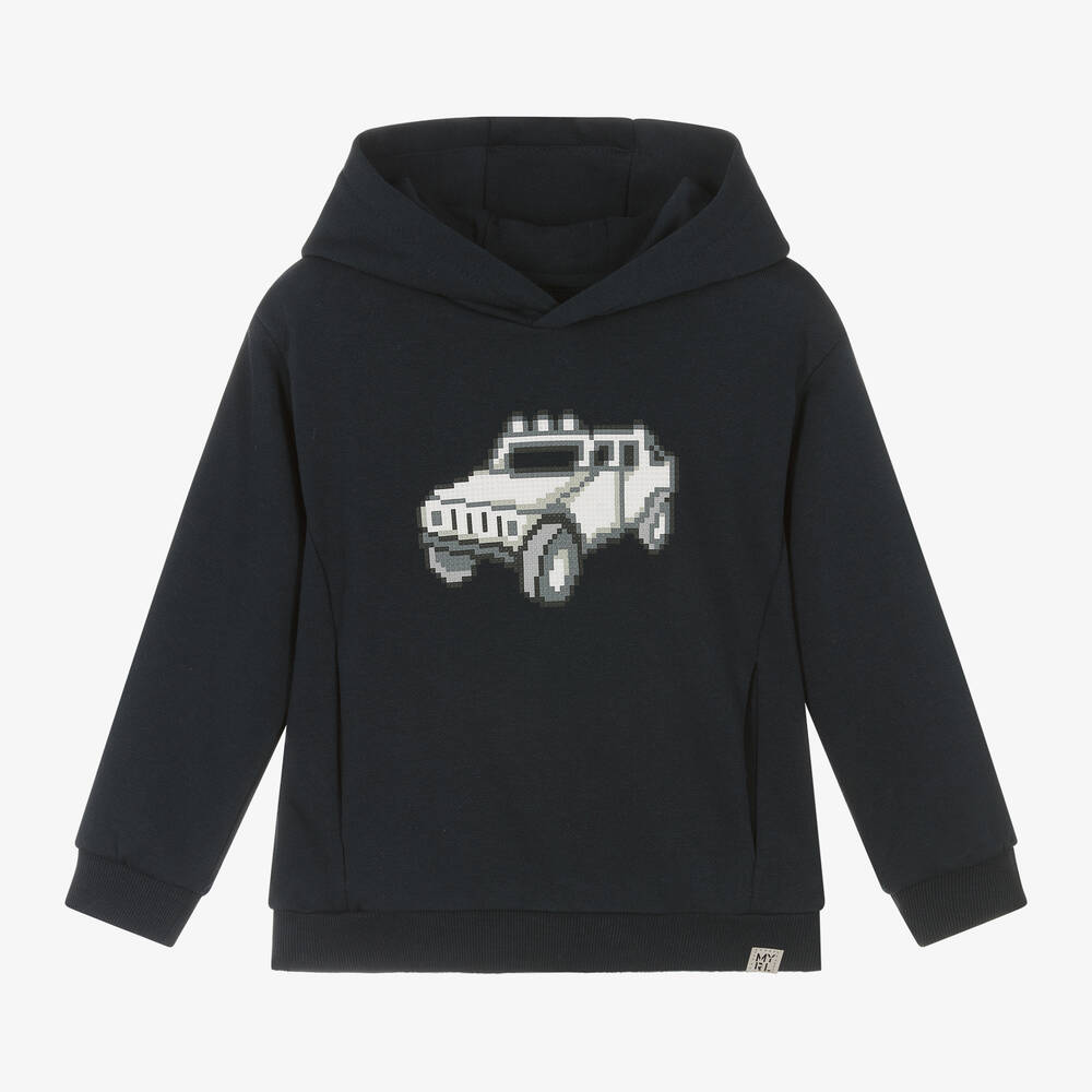 Mayoral - Boys Navy Blue Pixelated Car Hoodie | Childrensalon