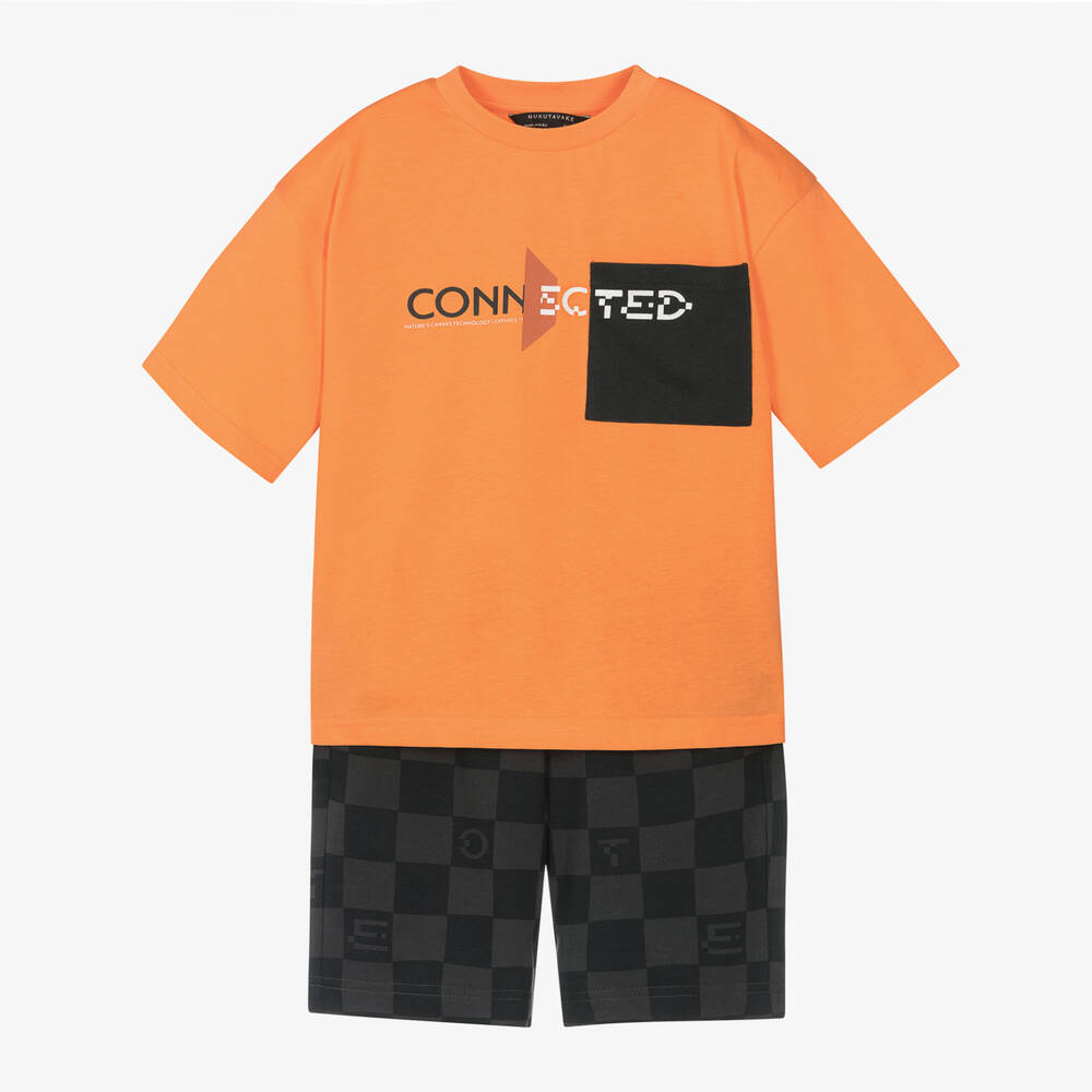 Mayoral Nukutavake - Boys Orange & Black Cotton Shorts Set | Childrensalon