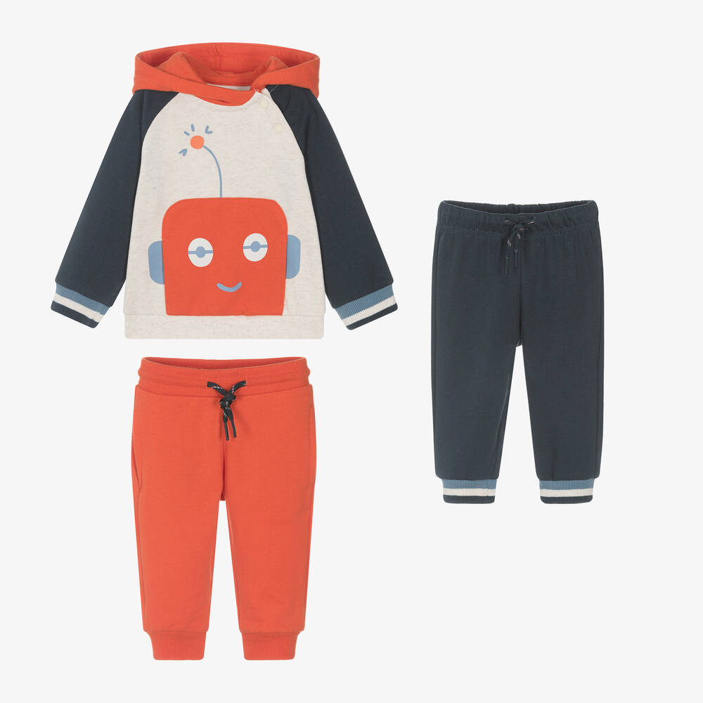 Mayoral - Boys Orange & Blue Cotton Robot Tracksuit Set | Childrensalon