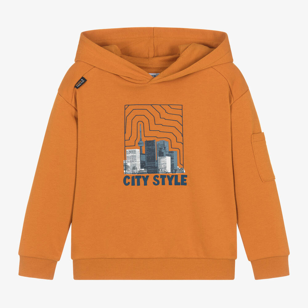 Mayoral - Boys Orange Cotton City Print Hoodie | Childrensalon