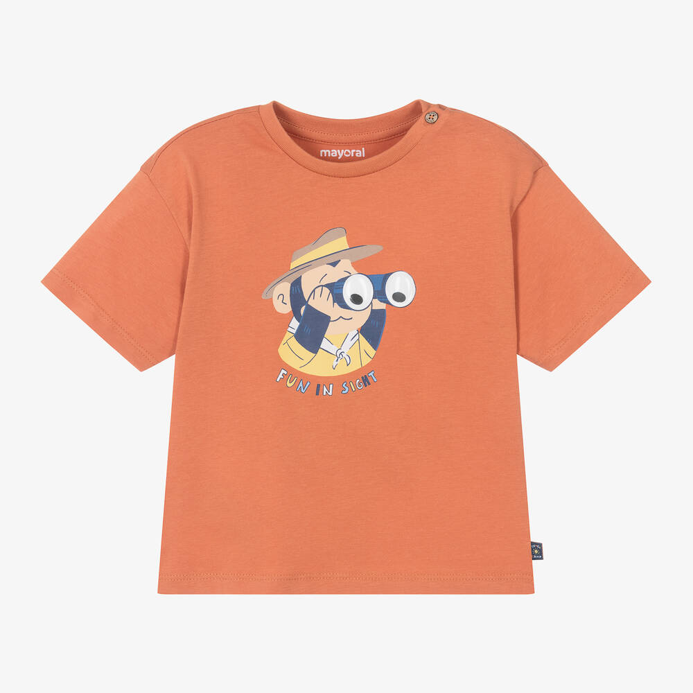 Mayoral - Boys Orange Cotton Monkey T-Shirt | Childrensalon