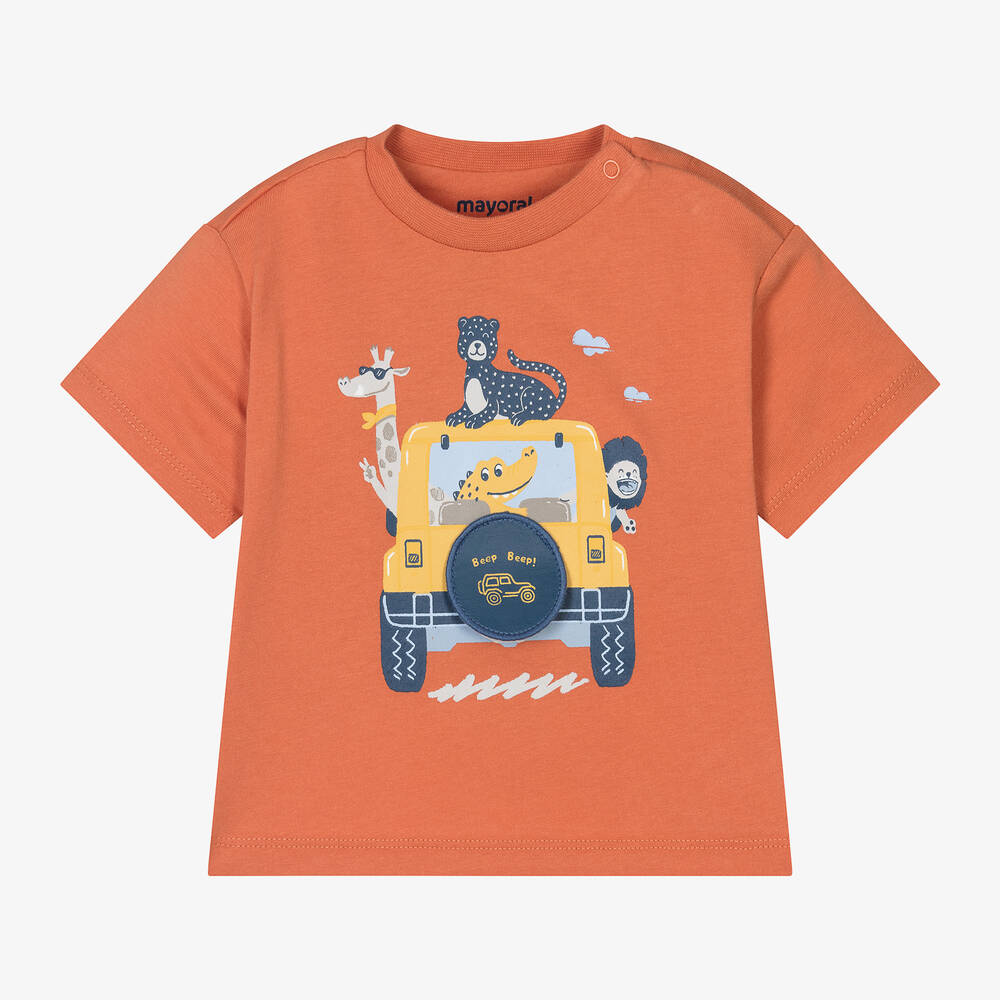 Mayoral - Boys Orange Cotton Safari Truck T-Shirt | Childrensalon