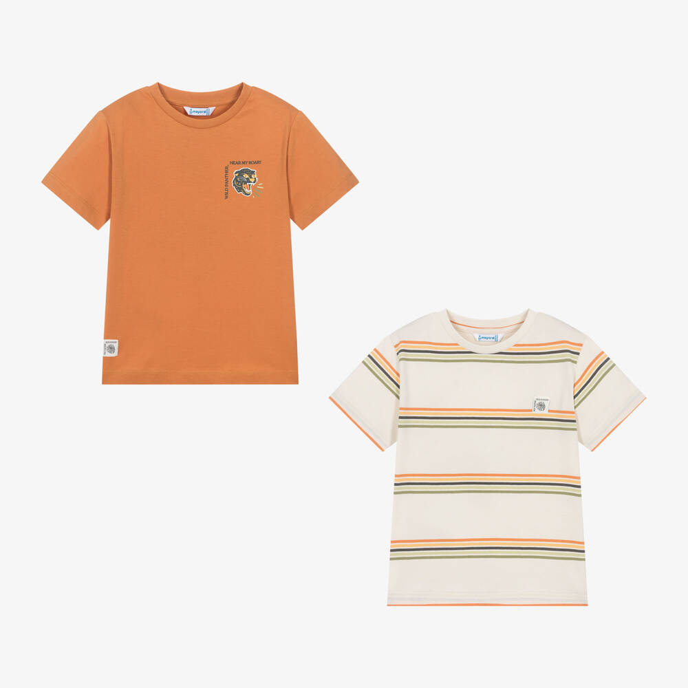 Mayoral - Boys Orange & Ivory Cotton T-Shirts (2 Pack) | Childrensalon