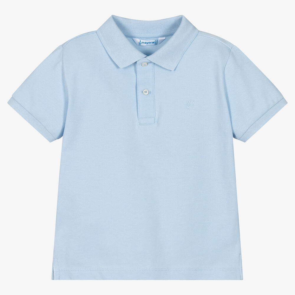 Mayoral - Boys Pale Blue Cotton Piqué Polo Shirt | Childrensalon