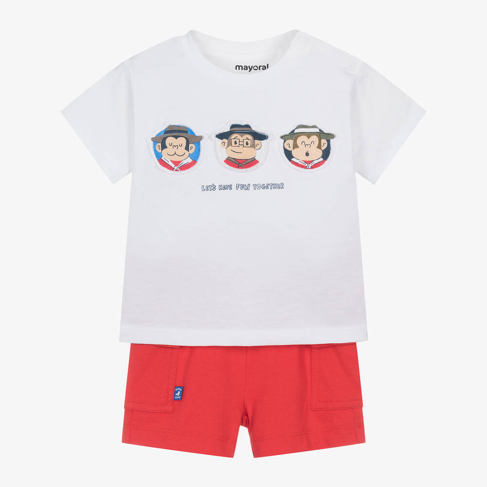 Mayoral - Boys Red Cotton Monkey-Print Shorts Set | Childrensalon