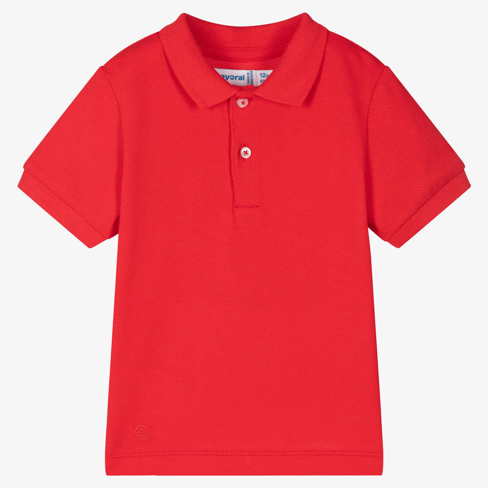 Mayoral - Boys Red Cotton Piqué Polo Shirt | Childrensalon