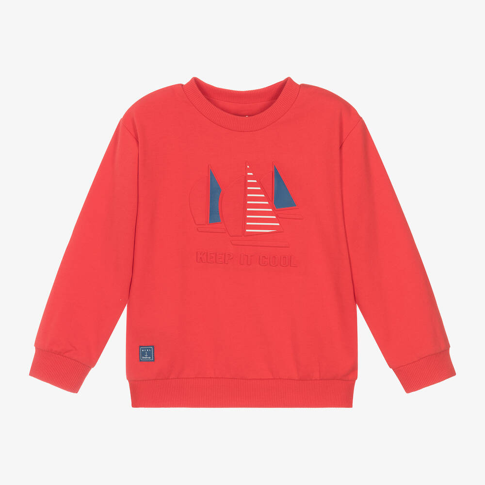 Shop Mayoral Boys Red Cotton Sail Boat Sweatshirt