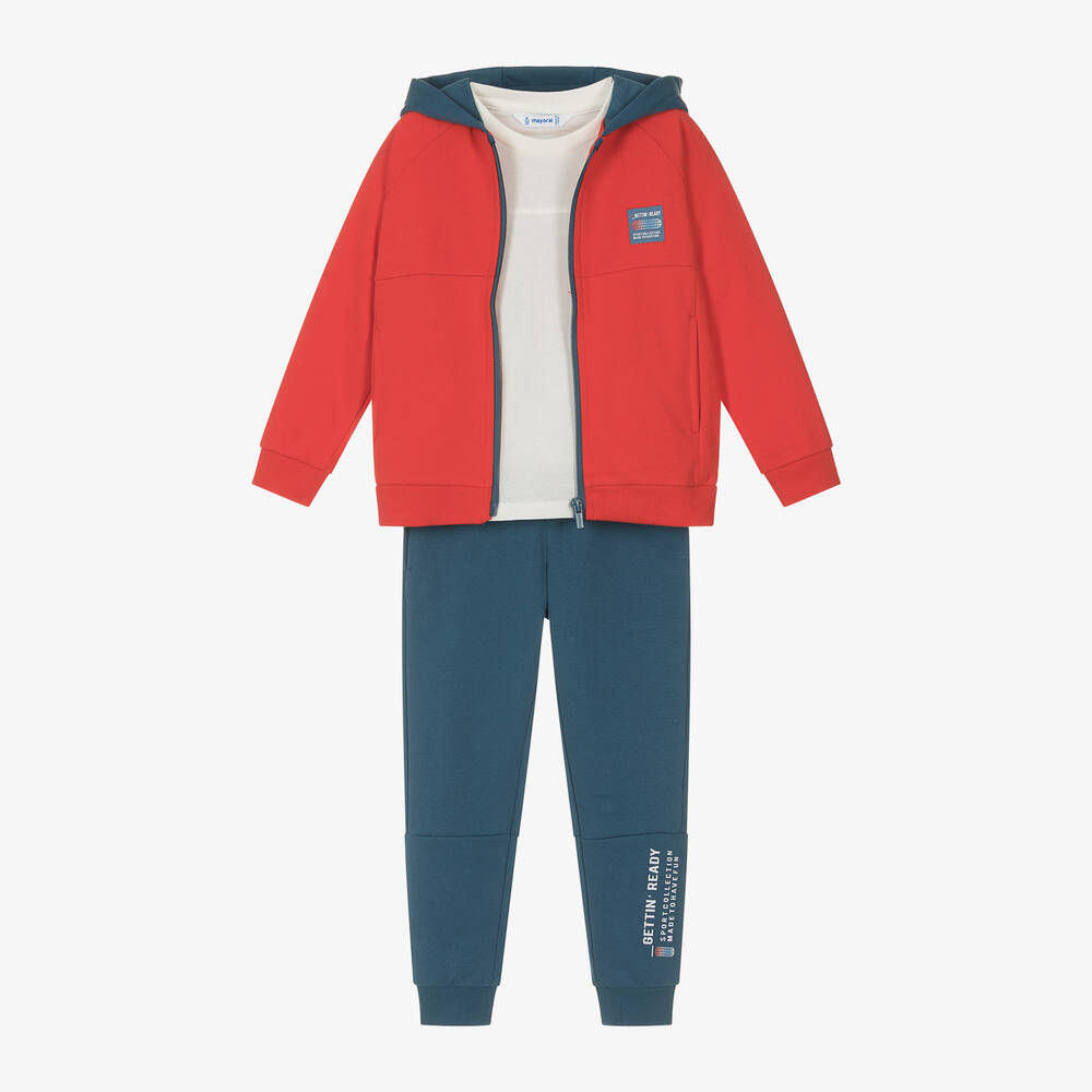 Mayoral - Boys Red Cotton Tracksuit & T-Shirt Set | Childrensalon