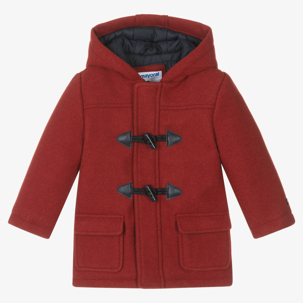 Mayoral - Boys Red Hooded Duffle Coat | Childrensalon