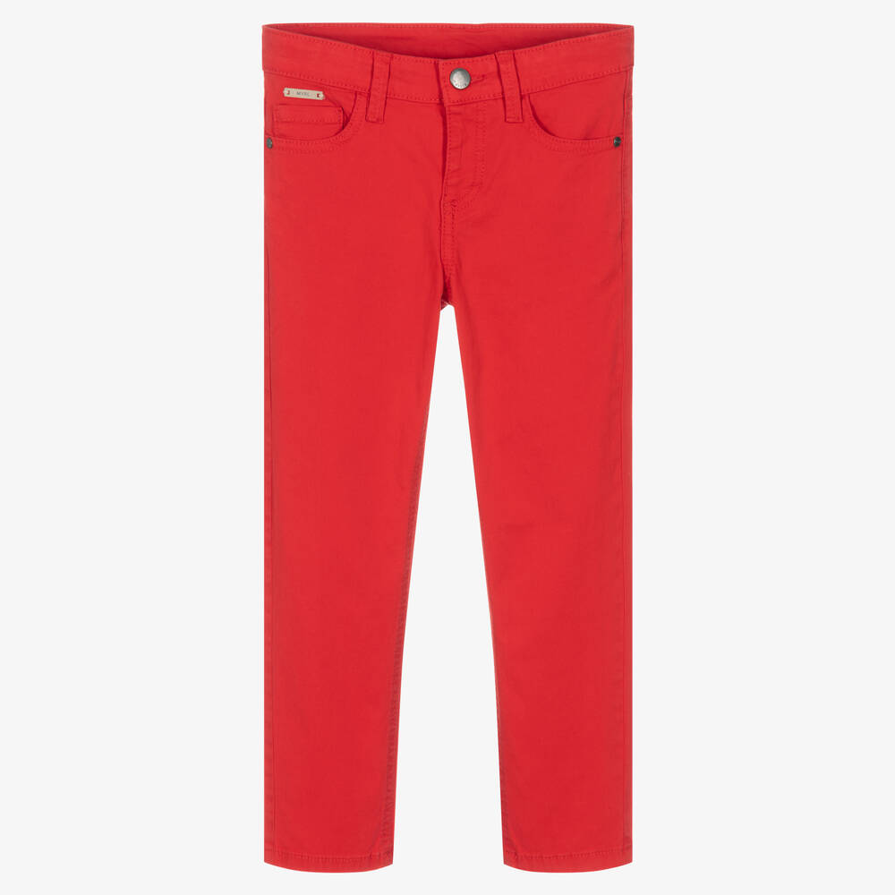 Mayoral - Boys Red Slim Fit Trousers | Childrensalon