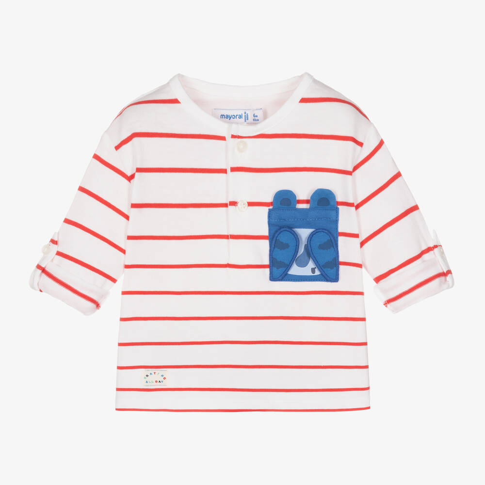Mayoral - Boys Red & White Striped Cotton Top | Childrensalon