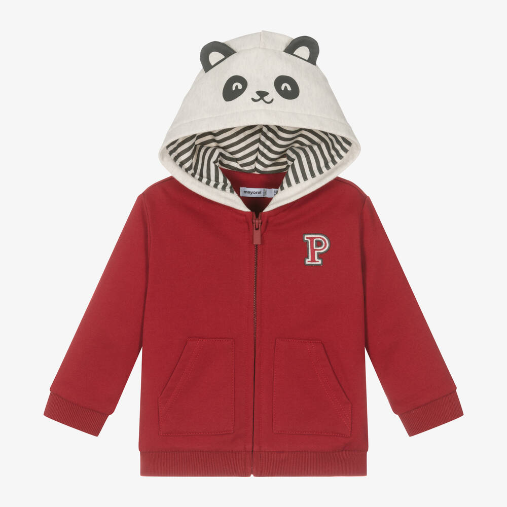 Mayoral - Boys Red Zip-Up Panda Hoodie | Childrensalon